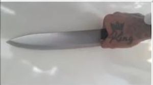 A photo found on a mobile phone showed Hacking holding up a knife