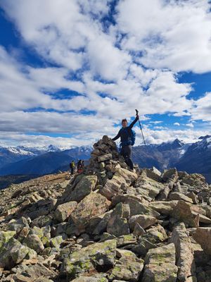 Sacha Lee, 47, during her charity trek in the Alps