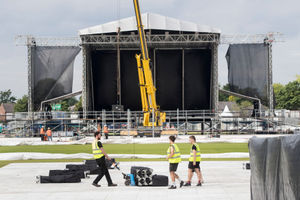 The stage being set up for One Love Manchester