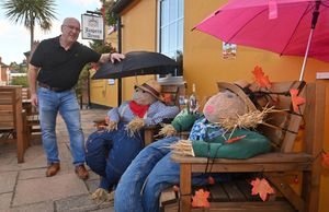 LAST COPYRIGHT NATIONAL WORLD STEVE LEATH 25/09/25Shifnal Scarecrow festival. Jaspers Arms pub and with Scarecrows Ale and Cider is landlord: Aled Rees.