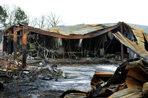 WOLVERHAMPTON COPYRIGHT EXPRESS&STAR TIM THURSFIELD 09/01/14 The former Strykers bowling alley, Shaw Road, Bushbury, is demolished after it was gutted by fire..