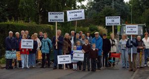 Residents protesting on Branton Hill Lane in 2008. 