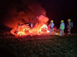 Supporting image for story: Dramatic fire swallows tractor in Shropshire field