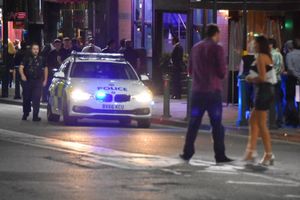 Police in Birmingham's Broad Street where many thousands of revellers flock each weekend. Picture: @snappersk