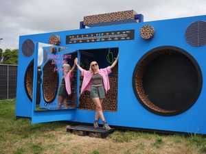 Supporting image for story: Giant boombox toilet co-designed by Sir Rod Stewart unveiled at Glastonbury
