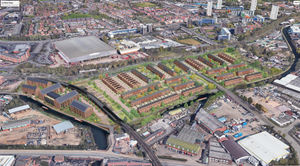 Aerial view CGI of Wolverhampton Canalside South