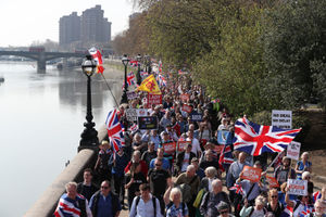 Pro-Brexit demonstrators marched alongside the Thames as MPs voted on Brexit again 