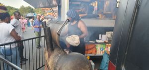 The chef was busy at work all evening at the Caribbean food stall