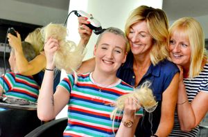 Olivia Bolas with hairdresser Rachael Stallard and mother Liz Bolas