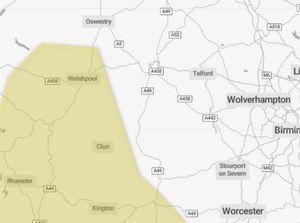 A yellow weather warning for rain has been issued for most of southwest England and Wales, including parts of Powys and Shropshire. Photo: Met Office