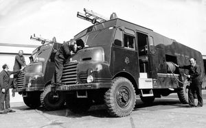 Workshop staff at Shrewsbury Fire Station prepare a Green Goddess fire engine for service for use during the drought of 1976. This picture dates from about August 24, 1976.