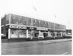Adams of Tipton, motor trading company, New Road, Great Bridge. New premises were opened at the corner of Meeting Street and Horseley Heath, Great Bridge in July 1980