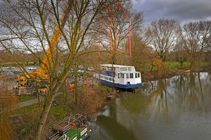 Supporting image for story: Watch: There she blows! Spectacular Sabrina is craned out of the River Severn in Shrewsbury for inspection