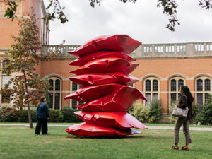 Supporting image for story: Red Stack, a bold new sculpture, lands on University of Birmingham campus