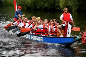 Rowers hard at work at the Severn Hospice Dragon Boat Festival