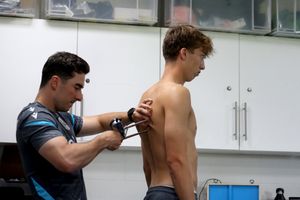 Promising young midfielder Harry Whitwell is measured up by physical staff on Albion's return. (Photo by Adam Fradgley/West Bromwich Albion FC via Getty Images)