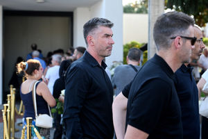 Liverpool sporting director Richard Hughes (centre) at the wake of Diogo Jota being held at Sao Cosme Chapel in the town of Gondomar near Porto
