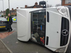 Supporting image for story: IN PICTURES: Overturned van blocks Darlaston road