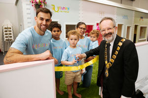 From left: Simon Hoar, Reggie Hoar, 6, Otto Hoar, 4, Harriet Hoar, Milo Hoar, 2, and Mayor of Shrewsbury David Vasmer