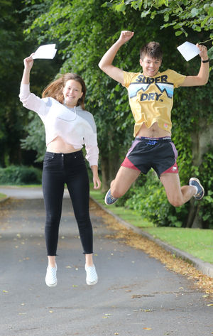 Ysgol Llanfyllin A-level results day 2021. Pictured are Head Boy and Girl, Sion Lewis with 3 x A*'s and an A and Joanna Savage with 2 x Distinction *, 2 x A*'s  and 1 x A. Picture by Phil Blagg Photography.
