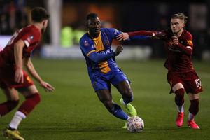 Aaron Pierre of Shrewsbury Town and Harvey Elliott of Liverpool (AMA)