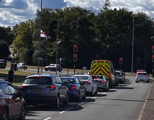 British and English flags have been strapped to lamp posts around Meole island and along Oteley Road in Shrewsbury