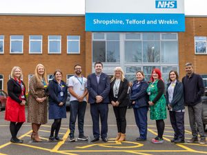 Telford MP Shaun Davies is pictured with staff at the Shropshire Community Health NHS Trust. 