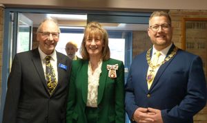 Mark Wiggin, Chairman of the Cosy Hall management committee, Mrs Anna Turner, Lord-Lieutenant of Shropshire, Councillor Thomas Janke, Newport Town Mayor.