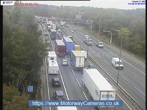 Traffic can be seen building on the M6 between Junction 7 and Junction 8, following a crash involving a lorry
