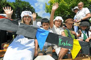 Children from West Felton CE Primary School on their float