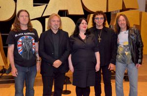 Chris Hopkins, Curator Lisa Meyer and Steve Knowles with Tony Iommi and Geezer Butler