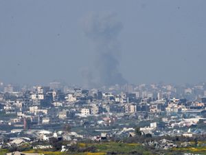 Smoke rises following an Israeli bombardment in the northern Gaza Strip as seen from southern Israel