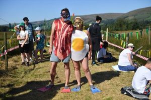 An egg and a rasher of bacon were funny entrants in the 34th annual bog snorkelling competition.