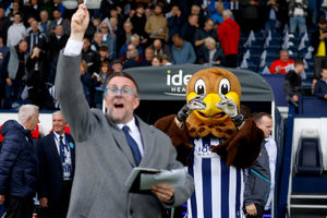 Albion mascot Baggie Bird joins in with the brass band conducting. (Photo by Adam Fradgley/West Bromwich Albion FC via Getty Images)