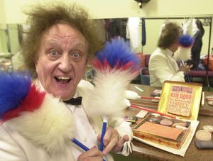 Ken Dodd in his dressing room at Dudley Town Hall prior to going on stage.
