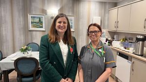 Julia Buckley, MP for Shrewsbury at HC-One’s Lime Trees Care Home with colleague