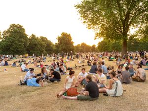 Young people relaxing in Hyde Park on a summer evening,