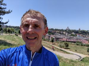 Ken pictured just outside Rome after setting off on his journey on May 5.