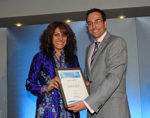 Shropshire Star editor Martin Wright presents the People's Champion Award to Julie Duhra in 2014