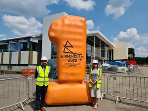 Councillor Rajbir Singh and Councillor Maria Crompton celebrate one year until the start of the Birmingham Commonwealth Games