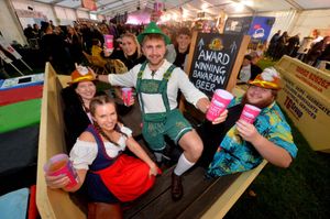 In the TG Skip bars is front: Charlotte Douzi, her brother: Luke Thomas and his brother: Ben Thomas, 27, at the back is: Kim Murphy,  Maddie Rowen, Tom Evans. From Wellington and Herefordshire..