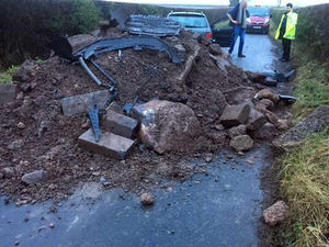 Supporting image for story: Car smashes into EIGHT-TONNE pile of rubble dumped in road near Newport