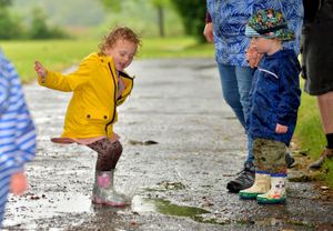 Making the most of the wet weather for the Big Toddle were Freya Dilloway and Jude Sharp.