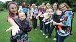 Nicola Mackenzie (L) with her son Elijah and dance swing mums and babies, left to right, Amy Bellamy with Quinn, Fleur Sifford with Bayley, Carly Birchell with Noah,Lyndsey Harris with Frederick,Liz Riley with Arwen, Anastasia with Amelia,Nicki Rayner with Ruby and Michelle Webb with Toby