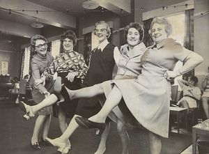Four nurses were retiring from Walsall Manor Hospital in 1975, here we see them practising a dance routine at their leaving party. The photograph shows (from left) Lillian Punter, Clara Plester, Ada Comley, Patience Till and Gartina Preece.