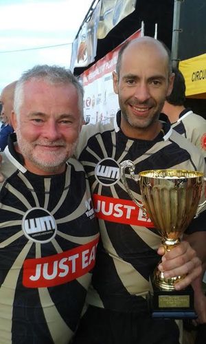 Boland with a team-mate from the Spanish veteran’s team