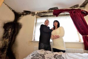 Before: Mould on the ceiling and walls of the couple's flat