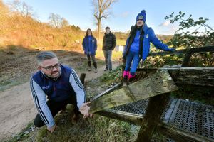 The family at the site where the horse trailer was stolen last week