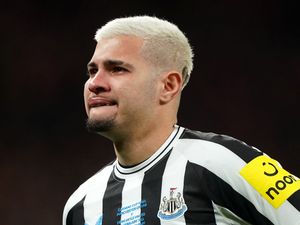 Newcastle’s Bruno Guimaraes looks dejected after defeat by Manchester United in the 2023 Carabao Cup final