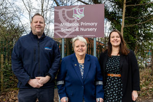 Works to expand Millbrook Primary School and Nursery will start soon. From left to right: Jamie Evans, construction director at Pave Aways, Councillor Shirley Reynolds, and Jo Edwards, deputy headteacher at the school.
